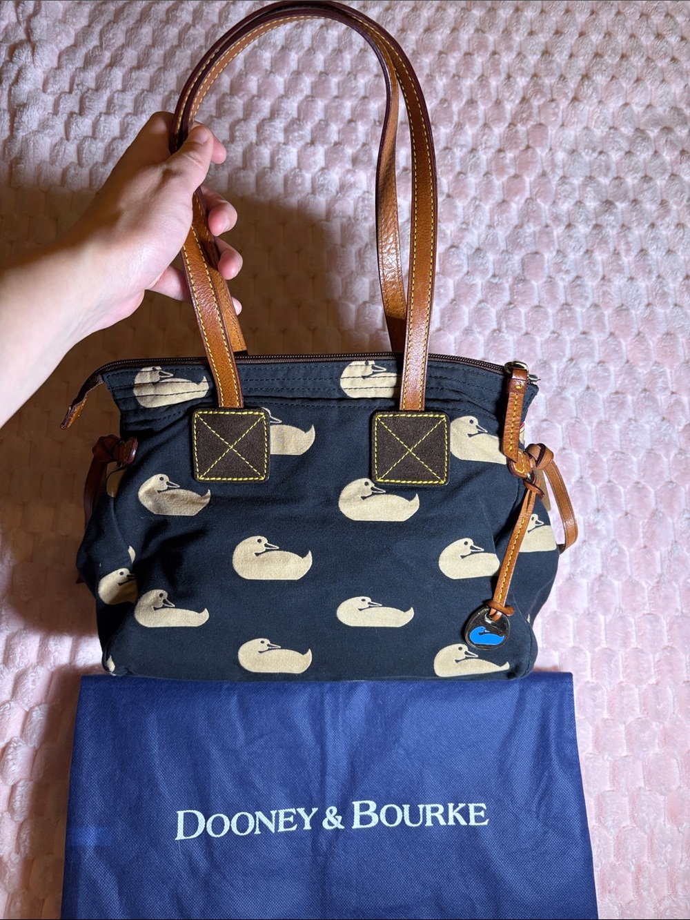 Vintage/ Y2K Dooney & Bourke Duck Print Canvas Bag | Bright Pink Interior